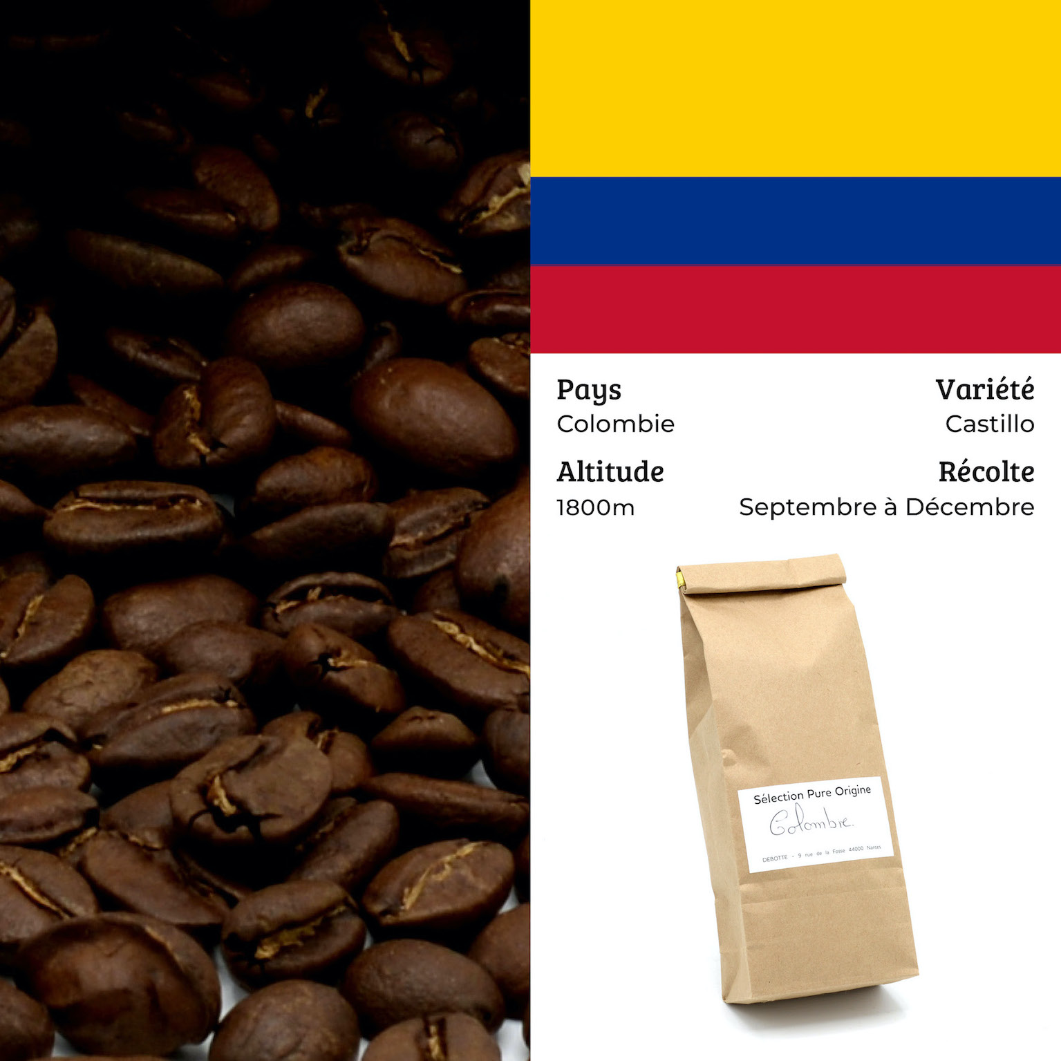 Le café origine de Colombie grain ou moulu